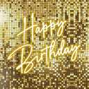 Withu Golden Flash Square Happy Birthday Backdrop for Photography Neon Glitter Gold Sequins Stars Shimmer Wall Cake Table Decorations Background Theme Bday Party Decor Banner 6x4ft