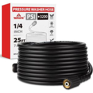 YAMATIC Pressure Washer Hose 25FT x 1/4", 3200 PSI Kink Resistant OEM-Quality Upgrade Power Washer Replacement with M22-14mm Brass Fittings for Ryobi, Troy Bilt, Greenworks, Craftsman