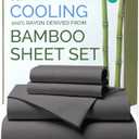 100% Rayon Derived From Bamboo - Bamboo Sheets King Size - Cooling Sheets for King - Soft, Breathable & Hotel Luxury Bedding - 1 Flat & 1 Fitted & 2 Pillowcases with 18 Inch Deep Pockets - Dark Grey