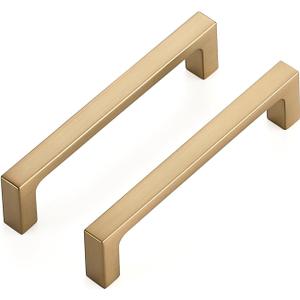 Ravinte 5 Pack Solid 4 Inch Kitchen Square Cabinet Handles Champagne Bronze Drawer Pulls Kitchen Cabinet Hardware Handles