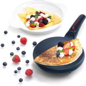 Gourmia 8 Crepe Maker  Nonstick Ceramic Electric Griddle for Crepes, Tortillas & Omelets, Automatic Batter Dipping, Compact & Lightweight, Quick Heat-Up, Includes Batter Plate, Easy Cleanup