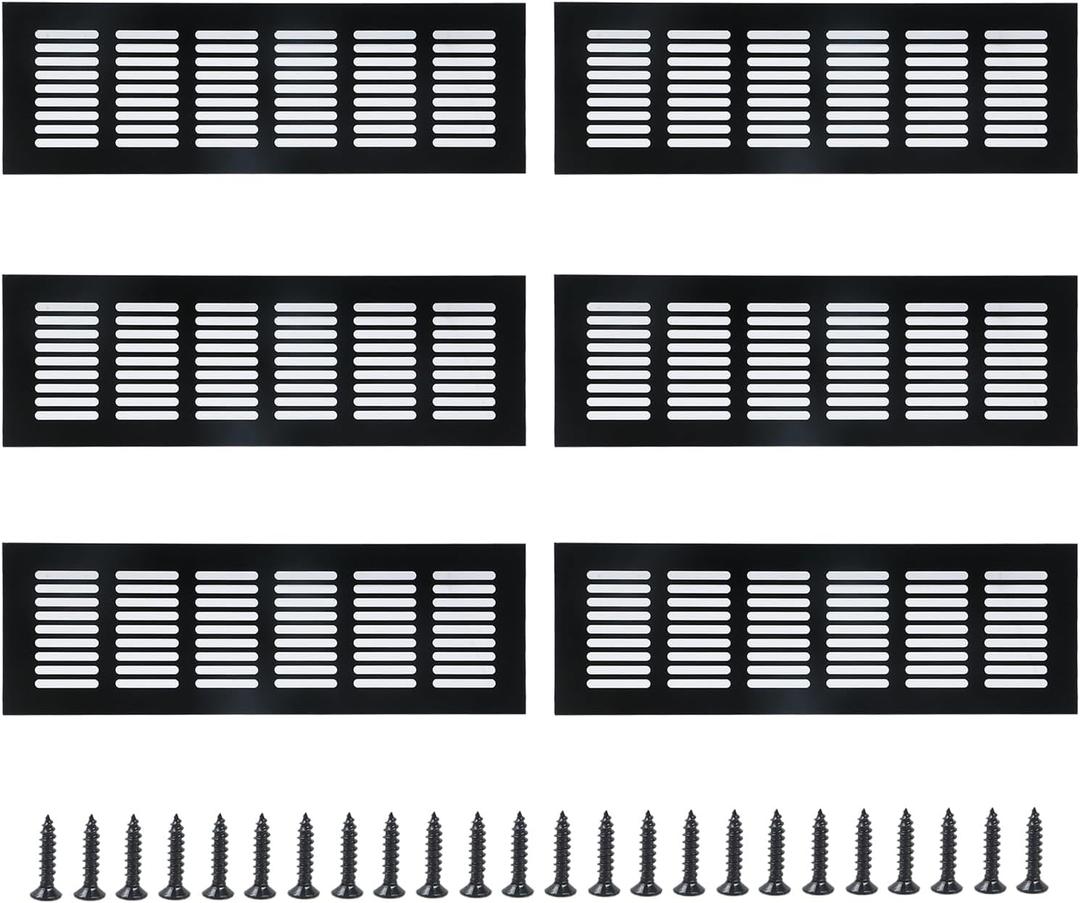 Geesatis Air Vent Covers for Floor, Cabinet, Wall, Ceiling  Heavy Duty Rust-Proof Aluminum Grille with Screws, 6 Pack, Black (8'' x 3.1" Outer Size, Fits 6.6'' x 2.5" Duct Openings)