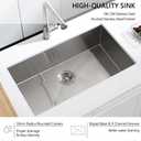 30 Stainless Steel Kitchen Sink Undermount, Dorzom 30 x 17 x 9 In Stainless Steel Sink 16 Gauge Single Bowl Kitchen Sink Under-mount with Bottom Grid & Rolled Drying Rack, Stainless 30"x17"x9" RR