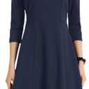 Allegra K Women's 3/ 4 Sleeve Dresses V Neck Pockets Elegant A-Line Midi Dress Work Business Spring Outfits, 3X-Large, Navy Blue