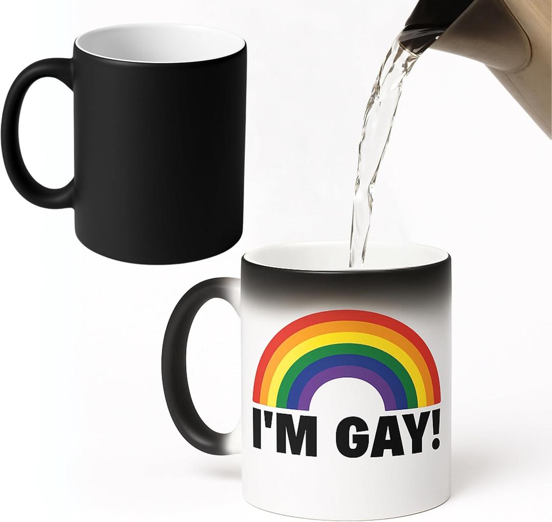 I'm Gay Rainbow Heat Change Mug  Funny Rude Mug  Message Appears as it Heats  Perfect Novelty Gag Gift, best funny gifts and pride accessories