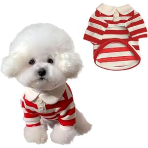 MANON ROSA Dog Clothes, Designer Boy Polo Shirt for Small Medium Dogs, Soft Puppy Outfit, Breathable Male Yorkie Chihuahua Shih Tzu Poodle Kitten Cat T-Shirt, Birthday Gifts - Red, M, Fit 5.5-8.8lbs