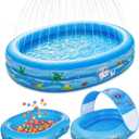 Inflatable Kids Pool with Canopy and Sprinkler 65" x 46", Kiddie Blow Up Pool with Shade Cover for Baby Swimming, Toddler Ball Pit for Backyard Water Fun Indoor Outdoor Summer Toys