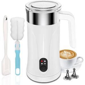 Milk Frother, 4-in-1 Milk Frother and Steamer, 10.1oz/300ml Automatic Hot and Cold Foam Maker and Milk Warmer, Electric Milk Frother for Coffee, Latte, Cappuccino, Matcha (White)