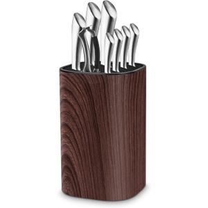 Qoosea Knife Block Without Knives Large Volume with Scissors Slot Sharpening Rod Slot Universal Knife Holder Easy Cleaning Detachable Knife Storage Space Saver for Kitchen Wood Color