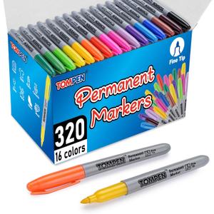 Permanent Markers Fine Tip 320 Pack Bulk,16 Assorted Colors,Waterproof Permanent Marker with Quick Drying on Wood,Plastic,Paper,Metal,Mirror for Gifts Office School Classroom