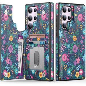 Goodon for Samsung Galaxy S23 Ultra Case Wallet - Flip Folio Leather Cover with Trendy Floral Design, 3 Card Slots & Kickstand Function, Protective Phone Case for Women Girls - Cute Blooming Flowers
