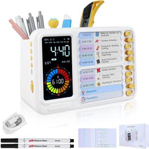 12/24 Hour Switching Task Timer, Timer for Kids, Visual Schedule for Kids with Autism, Visual Schedule for Kids, Time Management Tools, Autism Increase Self-Regulation, with 99-Minute Countdown