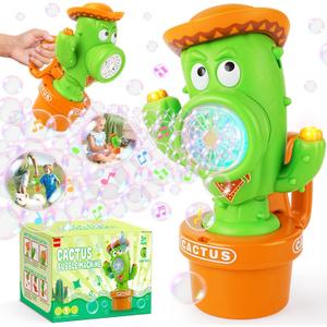 Cactus Bubble Machine, Automatic Bubble Blower with Music & Wiggle Action, Portable Handheld Bubble Maker with Lights, Birthday Gifts for Toddlers, Party Favors Toys, Easter Basket Stuffers for Kids