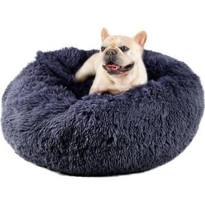 Himax Medium Dog Bed, Round Dogs Beds with Blanket Attached, Comfort Fluffy Calming Dog Bed Washable (26") Deep Grey