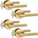 Asidrama 4 Pack Passage Champagne Bronze Door Handles, Door Lever with Door Knobs Indoor for Bedroom or Bathroom, Heavy Duty Door Handles Interior with Locks for Left Right Sided Doors