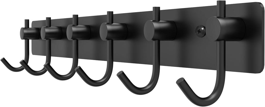 VAEHOLD Wall Hooks for Hanging, Black Coat Rack Wall Mount with 6 Coat Hooks, Towel Hanger, Hat Hooks, Robes Hook in Bathroom, Bedroom, Kitchen, Living Room