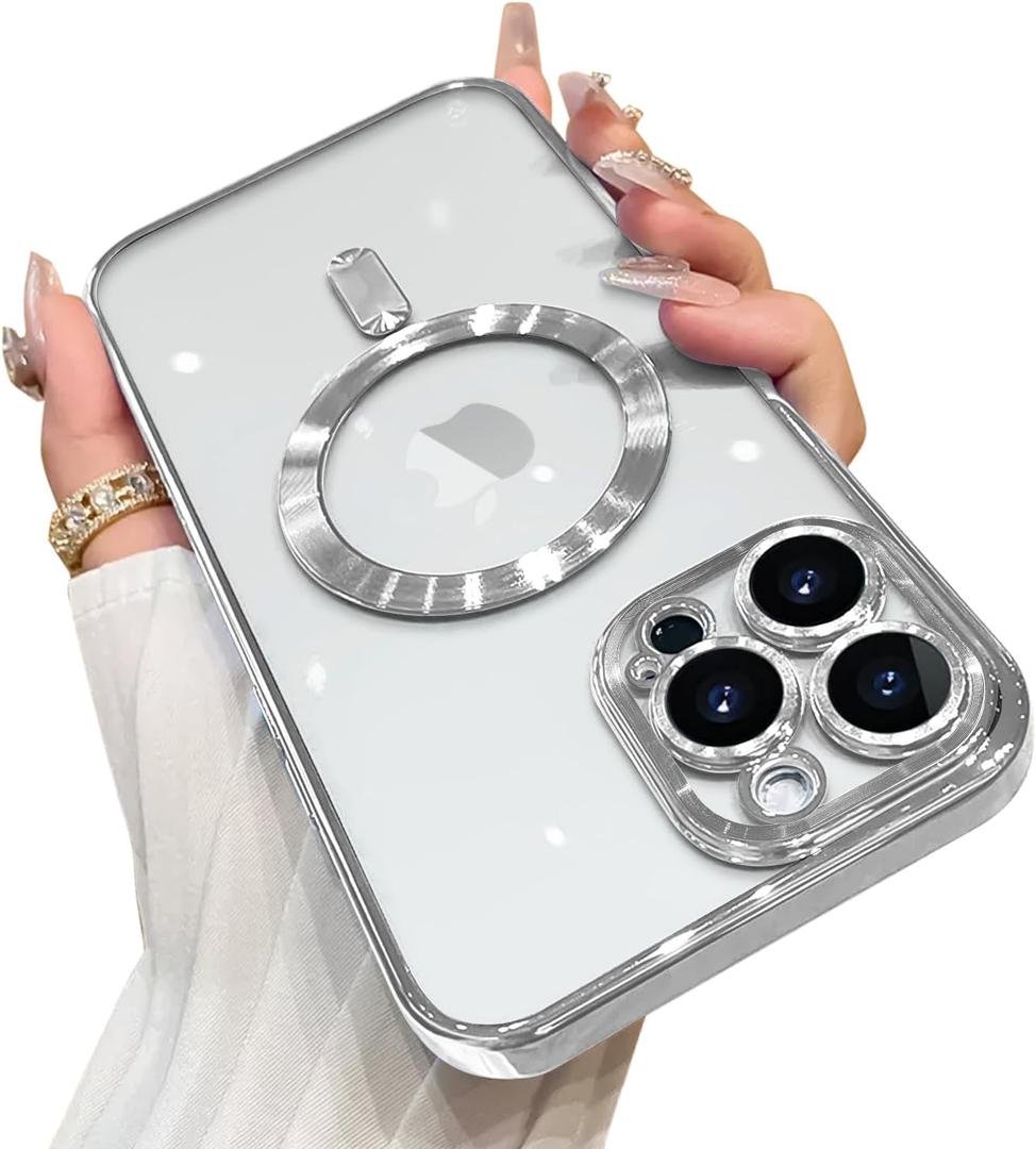 OOK Phone Case Made for iPhone 12 Pro (6.1 Inch) with Camera Lens Protector (Compatible with MagSafe) Anti-Scratch Shockproof Electroplated Slim Phone Cover for Women Men - Silver