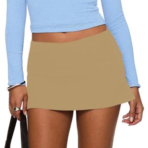 UTNISAN Bodycon Mini Skirts for Women Low Waist Slit Hem Skirts with Shorts Underneath Skorts (X-Small, Deep Khaki)