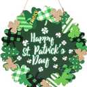 St Patricks Day Decorations, Green Shamrock Hanging Welcome Sign St Patricks Day Door Decor for The Home, Glitter Pediment Plaque Lucky Festive St Patricks Day Wreaths for Front Door Front Porch Wall