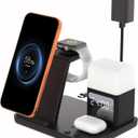 Wireless Charger for iPhone, 6in1 Fast Phone Charger Stand Dock Alarm Clock Night Light, Wireless Charging Station for Apple Watch, for Airpods 3/2/Pro, for iPhone 17/1615/14/13/12/11/Pro/Max (Black)
