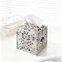 Floral Tissue Box Holder, Scandinavian Leather Tissue Box Cover Square, Paper Napkins Everyday Dispenser for Bathroom Vanity Countertop Night Stands Kitchen Office Car Home Decor