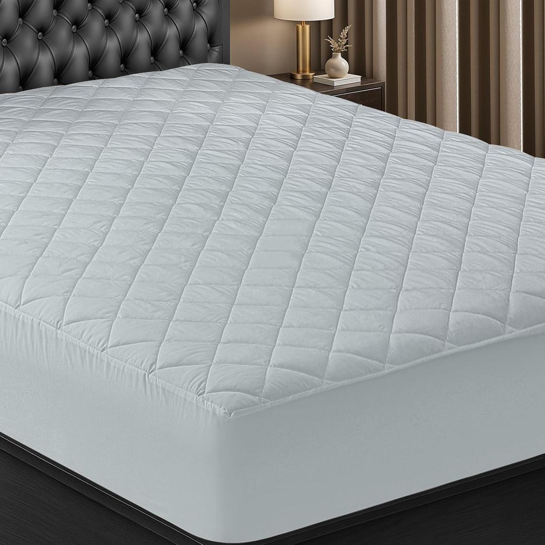 Utopia Bedding Quilted Fitted Mattress Pad, Twin Size, Elastic Fitted Mattress Topper Protector and Cover Stretches up to 16 Inches Deep, Machine Washable (Light Grey)