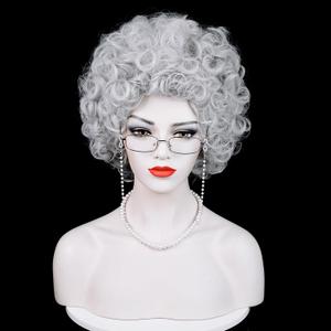 Wiggy Mermaid Short Curly White Afro Wig Women, Landlady Costume Wig 60's 70's Disco Rocker Wig for Halloween Costume Party