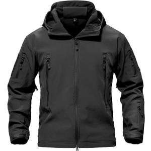 TACVASEN Men's Special Ops Military Tactical Rain Jackets Winter Warm Fleece Softshell Hooded Raincoat Snowboard (Medium, Black)