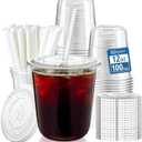 Homestockplus 100 Pack 12 oz BPA-Free Clear Plastic Cups with Lids and Straws - Leak-Proof Disposable Straw Cups, Iced Coffee Cups for Kids Drinks, Smoothies & To-Go Cold Beverages