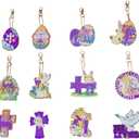 2 x Runeaoys Easter Diamond Art Keychains Kits for Adults 12 Pcs DIY Cross Eggs Diamond Painting Easter Decorations for Home