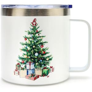 Cute Christmas Tree Mug Gift for Women Men Present Idea Insulated Christmas Coffee Mug for Him Her Dad Mom Funny Gifts Holiday Decor Xmas Cup Festive Tumbler Stainless Steel Mugs with Lid