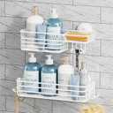 TAILI Shower Caddy Suction Cup 2 Pack with Hooks & Soap Holder, Heavy Duty Shower Organizer for Bathroom, No Drilling Bathroom Organizer with Large Capacity, Metal Storage Holder-White