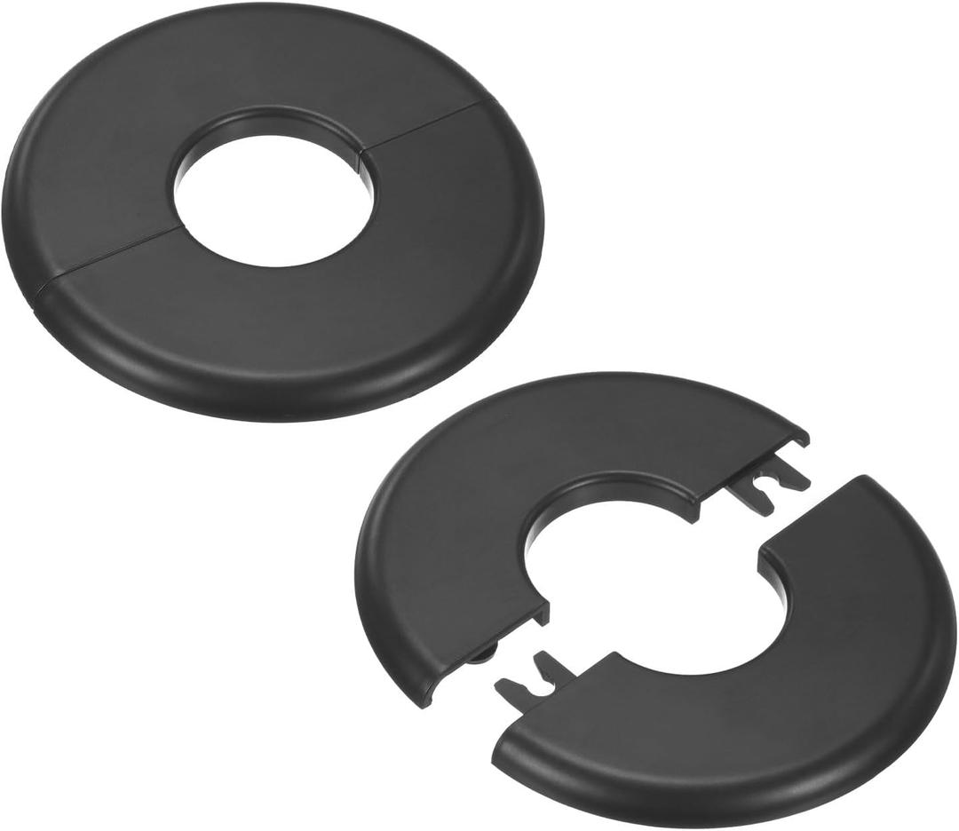 2-Pack Wall Split Flange, for 1.3 Inch/32mm OD Pipe ABS Escutcheon Plate Round Self-Adhesive Plumbing Cover Plates for Water Pipe/Faucet [Black]