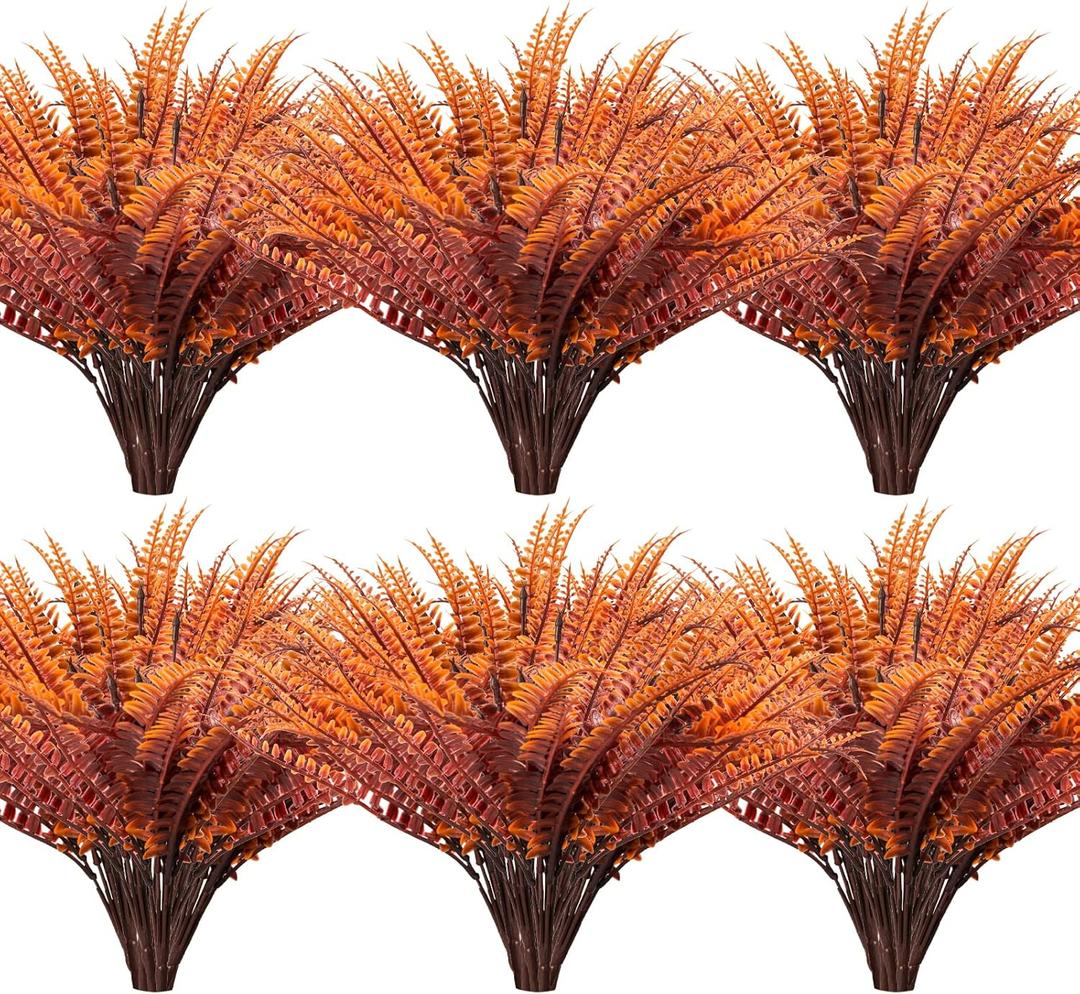 12 Bundles Artificial Fall Plants, Fake Boston Fern Greenery Outdoor UV Resistant No Fade Faux Plastic Plants Garden Porch Window Box DecoratingFall Boston Fern