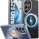 Oneagle 360 Spin Magnetic Stand for Samsung Galaxy S25 Ultra Case Clear [Fit for Magsafe], [30X Anti-Yellow] S25 Ultra Phone Case 6.9" with [Rotatable Kickstand Ring][15FT Military Grade Protection]