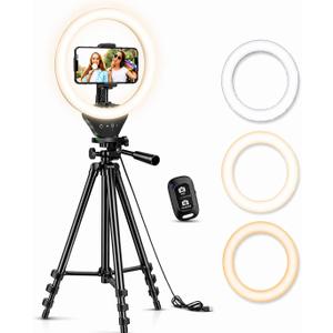 Sensyne Ring Light with Stand, 50" Phone Tripod for iPhone & Android, LED Ring Light with Remote, 3 Color Modes & 10 Brightness Levels for TikTok, Zoom & Video Recording