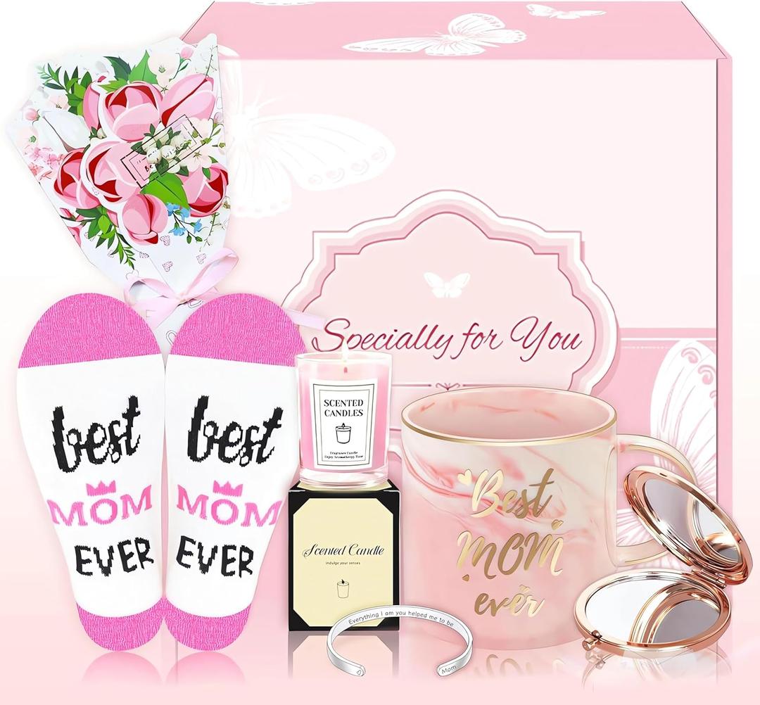 Mothers Day Gifts for Mom, Mom Birthday Gifts, Get Well Soon Gift Basket, Self Care Gift for Wife, Grandma, Daughter, Friends, Happy Birthday Gift for Women with 12 Oz Ceramic Mug, Bracelet
