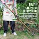 Haliaeetus Hula Hoe, 58'' Stainless Steel Scuffle Hoe, Action Hoe for Weeding in Push-Pull Motion, Stirrup Hoe with Comfortable Wood Long Handle for Standing to Weed on Flower Bed and Between Plants