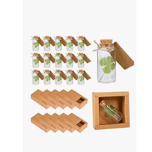 Bucherry 20 Set St. Patrick's Day Gift Bulk Four Leaf Clover Glass Token Charms with Greeting Boxes Irish Day Lucky Shamrock Gifts for DIY Friends Coworkers Employee Office Party Favors (Oval)