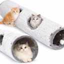 Cat Tunnels for Indoor Cats Cat Crinkle Tunnel Collapsible Long Plush Cat Tube Cute Cozy Pet Play for Hours of Fun (47" / Pearl Gray)