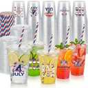 luperasol 100 Sets 4th of July Party Cups with Lids and Straws Patriotic Clear Plastic Disposable Cups for Independence Day Memorial Day Party Decor Supplies 5Styles, 16 oz
