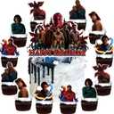 2 x 25Pcs Stranger 5 TV Happy Birthday Cake Decorations with 1Pcs Cake Topper, 24Pcs Cupcake Toppers for Movie Theme Birthday Party Supplies, 4.7 inches x 6.3 inches