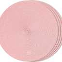 FunWheat Round Braided Placemats Set of 4 Table Mats for Dining Tables Woven Washable Non-Slip Place mats 15inch (Pink, 4pcs)