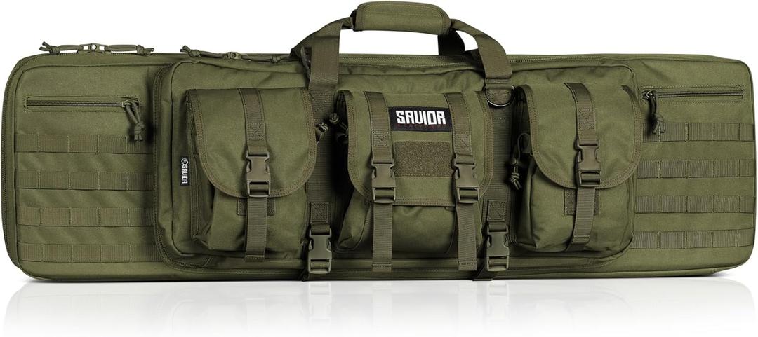 Savior Equipment American Classic Tactical Double Long Bag Pistol Transportation Case w/Backpack Strap, Lockable Compartment, Length in 32" 36" 42" 46" 51" 55" (Olive Drab Green)