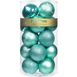 KI Store Teal Christmas Balls 20pcs 3.15-Inch Christmas Tree Decoration Ornaments for Xmas Tree Holiday Wreath Garland Decor Ornaments Hooks Included