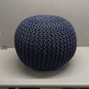 COTTON CRAFT - Hand Knitted Cable Style Dori Pouf - Blue - Floor Ottoman - Cotton Braid Cord - Handmade & Hand Stitched - Truly one of a Kind Seating - 20 Dia x 14 High