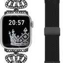 Braided Band Compatible with Apple Watch Bands 40mm 38mm 41mm 42mm 44mm 45mm 46mm 49mm,Magnetic Soft Nylon Stretchy Strap with Designer Bling Crown Strap for Series 10/9/8/7/6/5/4/3/2/SE/Ultra (38mm/40mm/41mm/42mm(Series 10)