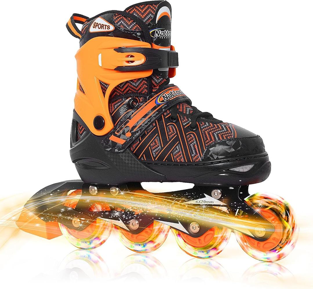 Nattork Adjustable Inline Skates for Kids Boys & Girls, Blue Black Red with Light up Wheels, Youth Blade Roller Skating for Beginners, Medium( US 1-4)Big Kids