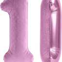 6 x 40 Inch Number 1 Balloon, Large Pink Number Balloons for Boy Girls 1st Birthday Decorations, Flocked Velvet Matte Foil Birthday Balloon 0-9 for Women Men, Giant Number 1, Anniversary Supplies