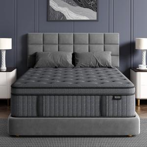 Queen Mattress 12 inch, Gel Memory Foam and Individual Pocket Springs, Fiberglass Free, Soft and Breathable, Medium Firm Feel